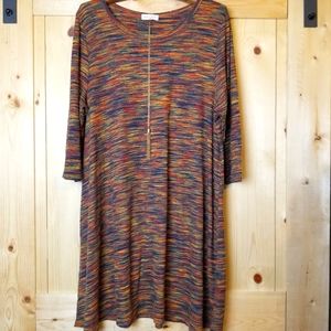 Song N Spirit Waffle Knit Multicolor Dye Long Sleeve Necklace Shift Dress